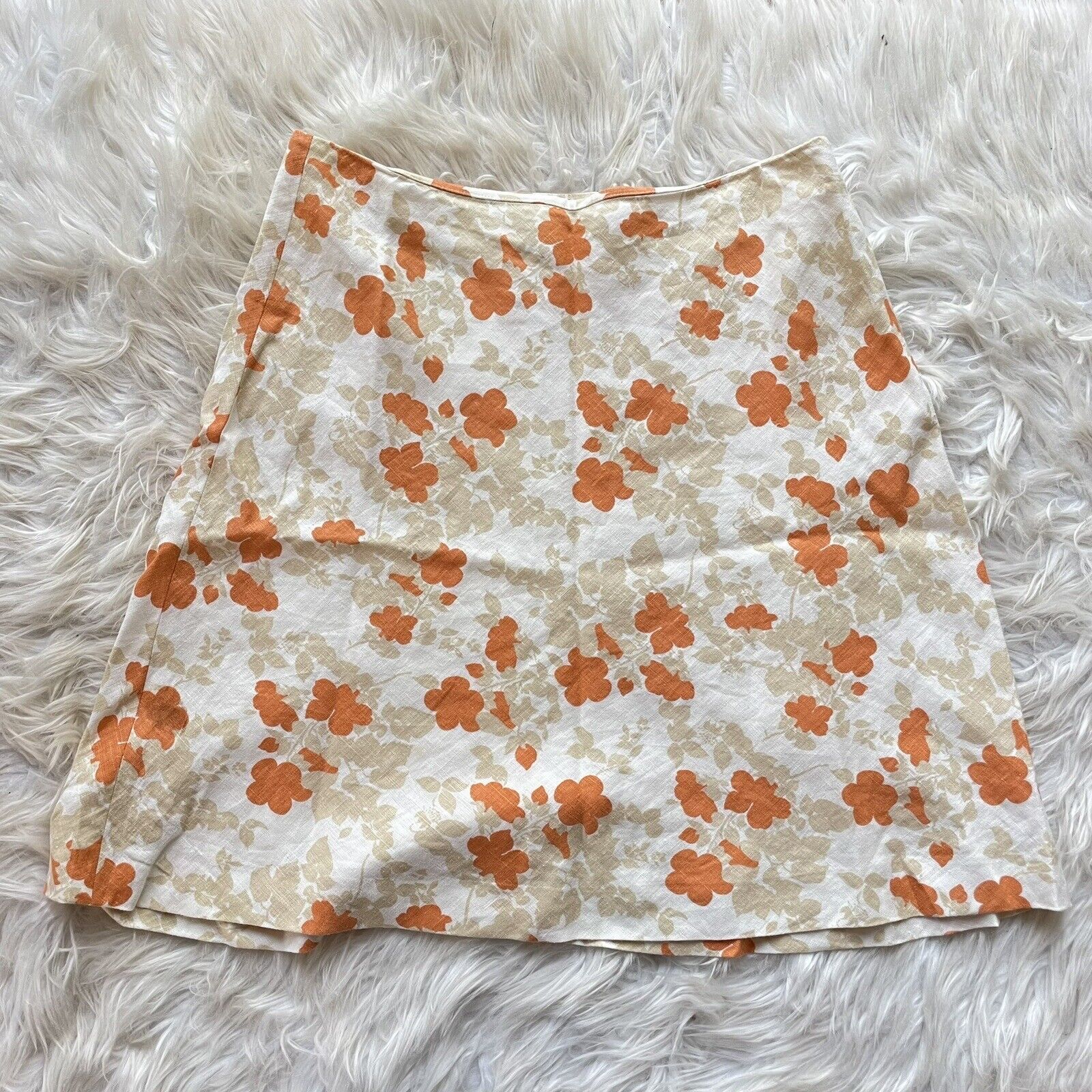 Ann Taylor 100% Linen Mini Skirt Retro Floral Tan Academia